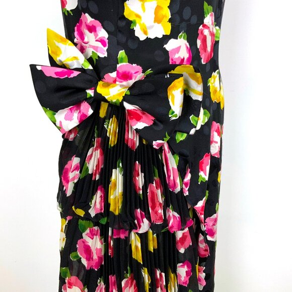 Vintage Raul Blanco Floral Silk Formal Retro Shift Bow Dress Sz 8 - Picture 7 of 16